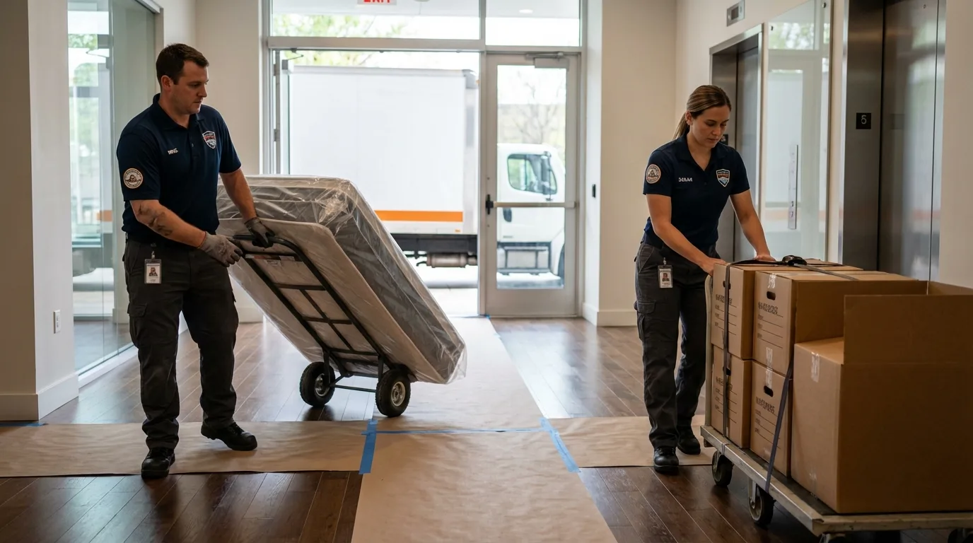 Professional apartment movers loading elevator in Nezperce, ID